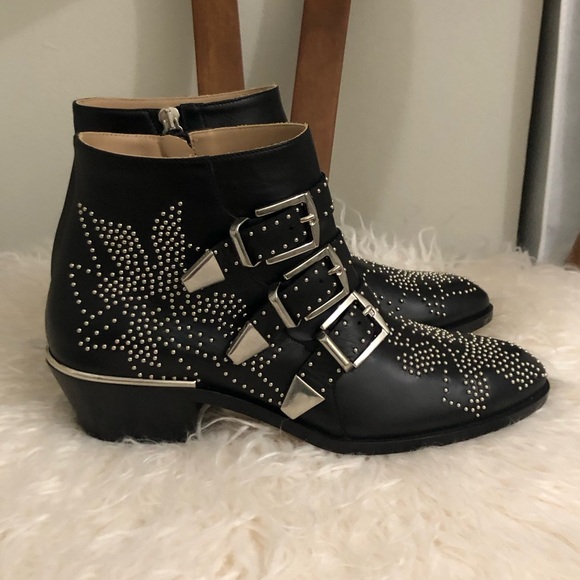 💥 CHLOE Susanna Bootie Black Leather Silver Studs Sz 36.5 NEW - Picture 5 of 8